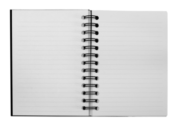 A blank open notebook with lined opposing pages