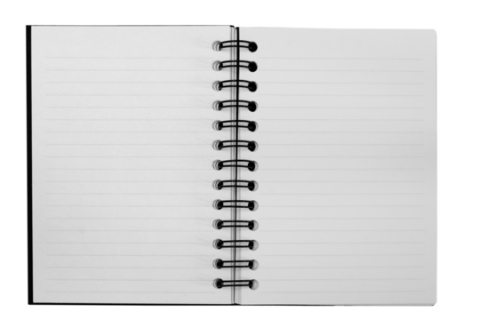 A blank open notebook with lined opposing pages