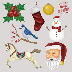 Hand drawn set of Christmas elements. Acrylic painting