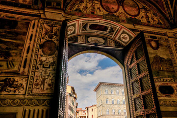 Florence, Italy - July 12, 2022: Palazzo Vecchio and the fountain of Neptune in Piazza della...