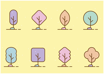 set of tree flat design