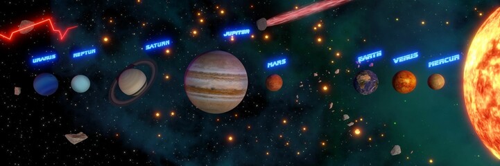 A 3D illustration of our solar system.