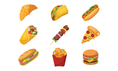 cartoon street food collection. set of fast food