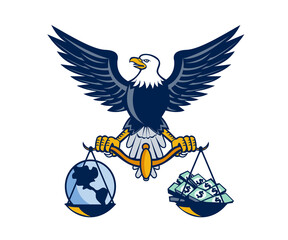 Bald Eagle Hold Scales Earth Money Retro