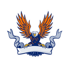 Obraz premium Bald Eagle Swooping Spread Wings Scroll Retro