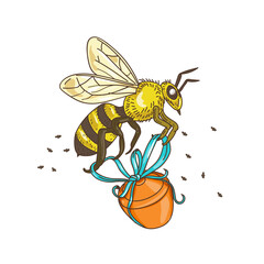 Bee Carrying Honey Pot Drawing