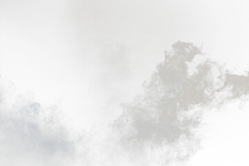 Dense Fluffy Puffs of White Smoke and Fog on transparent png Background, Abstract Smoke Clouds, Movement Blurred out of focus. Smoking blows from machine dry ice fly fluttering in Air, effect texture