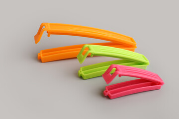 plastic bag clips or Sealer are isolated on a gray background.	
