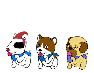 Drawing of three dogs standing  in row with copy space for your text,
