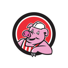 Butcher Pig Leaning Circle Cartoon