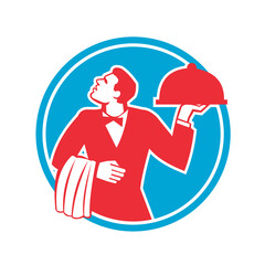 Butler Serving Food Platter Circle Retro