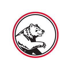 California Grizzly Bear Swipe Paw Circle Retro