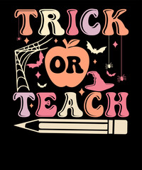 Halloween Trick or Teach Funny Teacher Retro Floral Ghost T-shirt Design