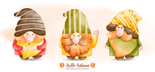 Autumn Gnome, Fall Gnome, Autumn or Fall Animal decor, Digital paint watercolor illustration..