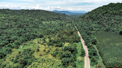 Aerial View of mountain road in Kanchanaburi Thailand