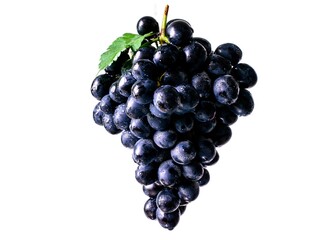 Black grapes, sweet fruit, wet, water droplets, close-up, white background