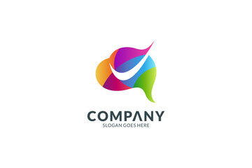 Brain and check logo in multiple gradient colors