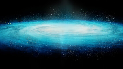 Abstract spiral galaxy or nenula illustration. Universe filled with stars. Side view