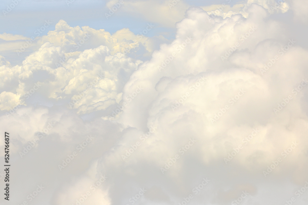 Wall mural cloud in sky atmosphere from airplane, out of windows is cloudscape cumulus heaven and sky under sun