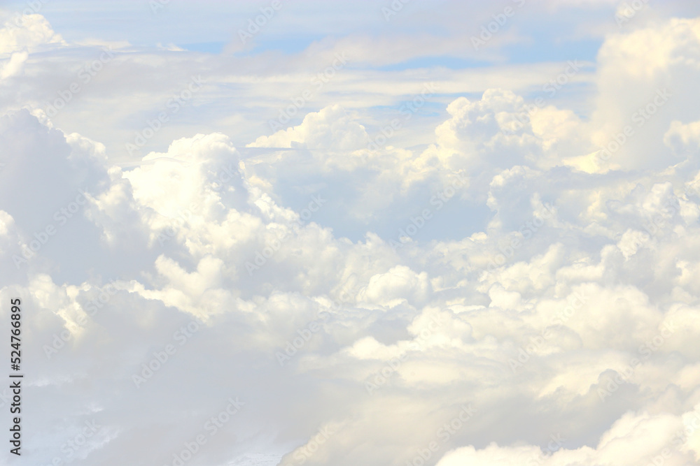 Wall mural cloud in sky atmosphere from airplane, out of windows is cloudscape cumulus heaven and sky under sun