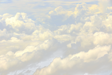 Cloud in sky atmosphere from airplane, out of windows is cloudscape cumulus heaven and sky under Sun. View from above cloud is beautiful with abstract background climate weather at high level