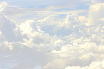 Cloud in sky atmosphere from airplane, out of windows is cloudscape cumulus heaven and sky under...