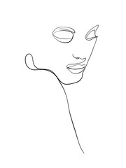 A portrait of a woman is drawn in a oneline art style. Body and facial expression. Printable art.