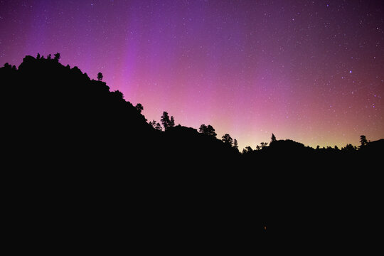 Aurora Borealis Over Mountain, Purple Northern Lights, Solar Storm