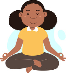 cute girl siting meditation cartoon