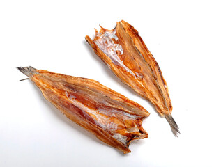 Dried salty fish isolated on white background