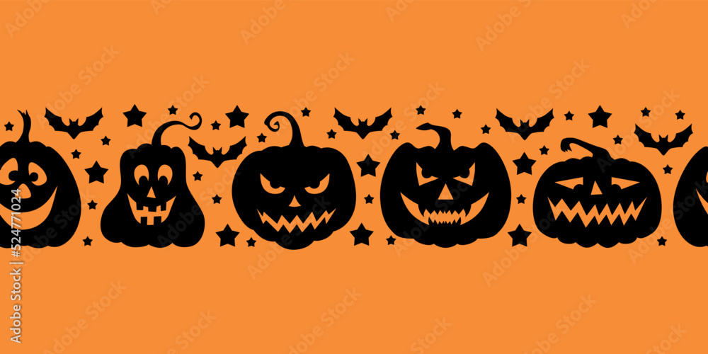 Wall mural Halloween horizontal pumpkin pattern seamless