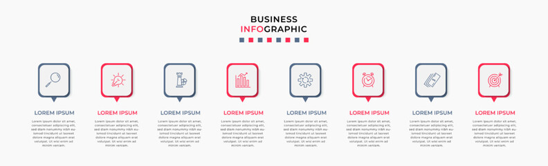 Vector Infographic design business template with icons and 8 options or steps. Can be used for process diagram, presentations, workflow layout, banner, flow chart, info graph