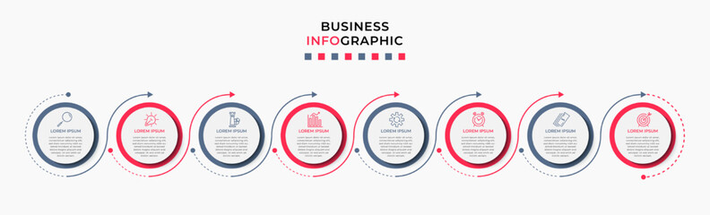 Vector Infographic design business template with icons and 8 options or steps. Can be used for process diagram, presentations, workflow layout, banner, flow chart, info graph