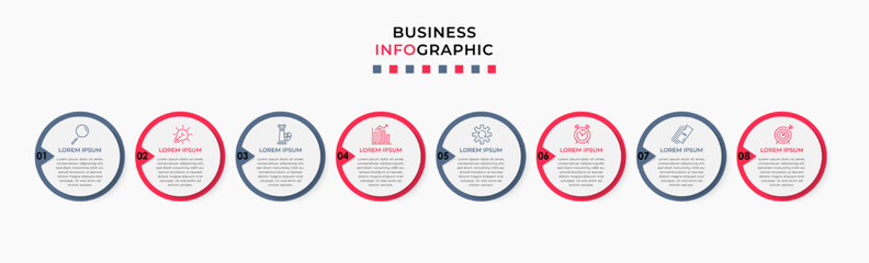 Vector Infographic design business template with icons and 8 options or steps. Can be used for process diagram, presentations, workflow layout, banner, flow chart, info graph