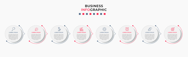 Vector Infographic design business template with icons and 8 options or steps. Can be used for process diagram, presentations, workflow layout, banner, flow chart, info graph