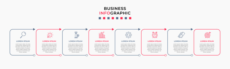 Vector Infographic design business template with icons and 8 options or steps. Can be used for process diagram, presentations, workflow layout, banner, flow chart, info graph - obrazy, fototapety, plakaty