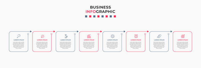 Vector Infographic design business template with icons and 8 options or steps. Can be used for process diagram, presentations, workflow layout, banner, flow chart, info graph
