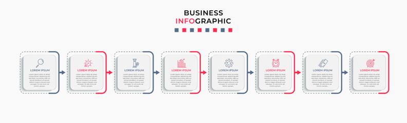 Vector Infographic design business template with icons and 8 options or steps. Can be used for process diagram, presentations, workflow layout, banner, flow chart, info graph