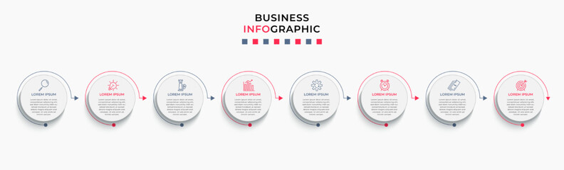 Vector Infographic design business template with icons and 8 options or steps. Can be used for process diagram, presentations, workflow layout, banner, flow chart, info graph