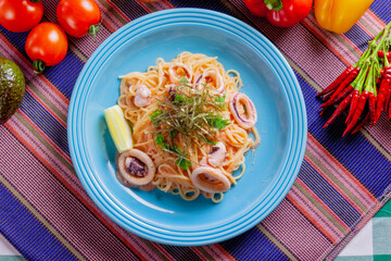 イカとタコのたらこパスタ