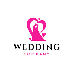 Wedding couple with love vector logo icon illustration