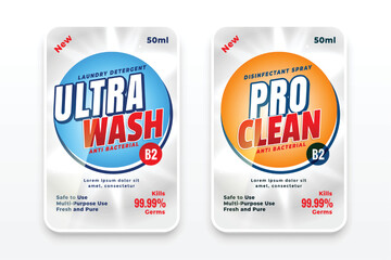 ultra wash laundry detergent or disinfectant labels set