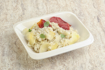 Risotto with duck breast and parmesan