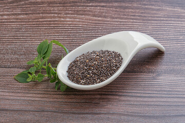 Dietary chia seeds in the bowl