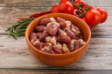 Raw chicken hearts for cooking