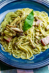 ベーコンときのこのバジルクリーム