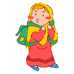 Cute Muslimah Girl Wearing Hijab and Holding Backpack