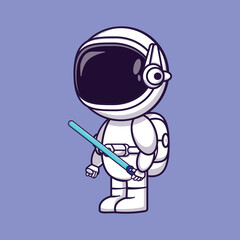 Astronaut carrying laser sword. Fantasy Concept. Simple premium design