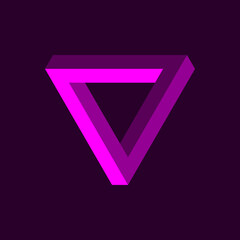 The Impossible Shape. 3D object and type of optical illusion.  Penrose Triangle in violet. Vector illustration for your design. EPS10.