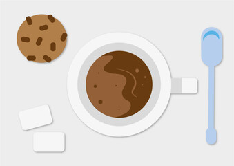 Taza de cafe, cafe, azucar. Ilustracion cafe. Dibujo taza.